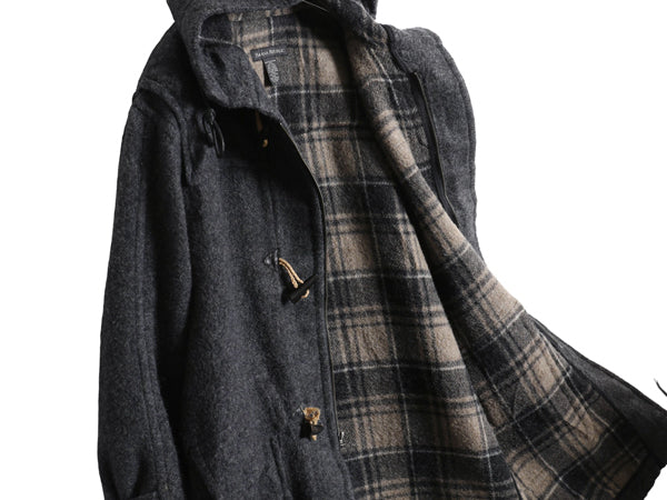 00s バナナリパブリック ダッフル コート メンズ L 古着 オールド アウトドア ウール モヘア ロング チェック ライナー フルジップ 無地 灰