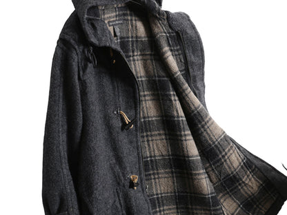 00s バナナリパブリック ダッフル コート メンズ L 古着 オールド アウトドア ウール モヘア ロング チェック ライナー フルジップ 無地 灰