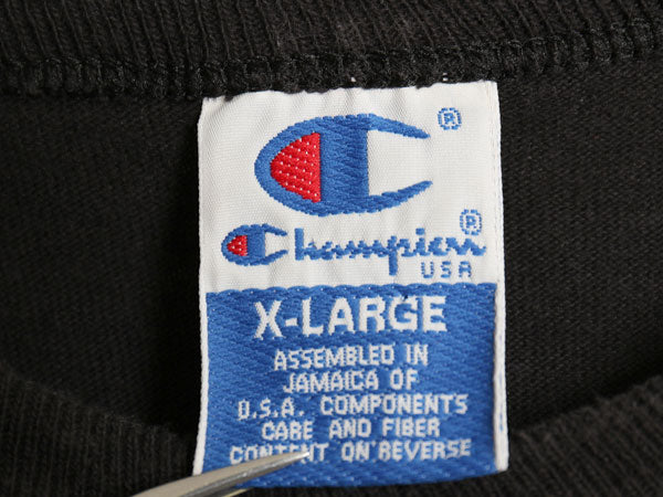 90s チャンピオン スクリプト ロゴ プリント 半袖 Tシャツ メンズ XL 古着 オールド 100% ヘビーウェイト コットン 目付き 大きいサイズ 黒