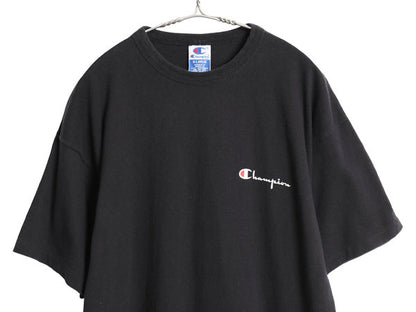 90s チャンピオン スクリプト ロゴ プリント 半袖 Tシャツ メンズ XL 古着 オールド 100% ヘビーウェイト コットン 目付き 大きいサイズ 黒