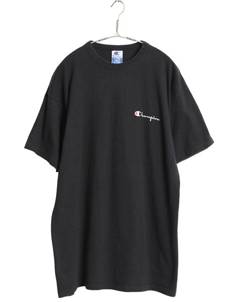 90s チャンピオン スクリプト ロゴ プリント 半袖 Tシャツ メンズ XL 古着 オールド 100% ヘビーウェイト コットン 目付き 大きいサイズ 黒