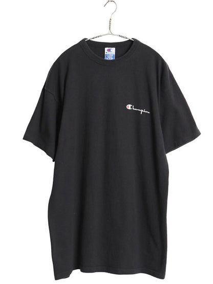 90s チャンピオン スクリプト ロゴ プリント 半袖 Tシャツ メンズ XL 古着 オールド 100% ヘビーウェイト コットン 目付き 大きいサイズ 黒