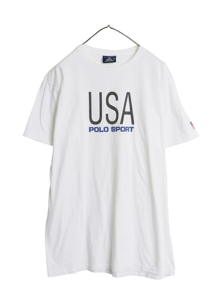 90s USA製 ポロスポーツ ラルフローレン プリント 半袖 Tシャツ メンズ M オールド ポロ 星条旗 カットソー クルーネック シングルステッチ