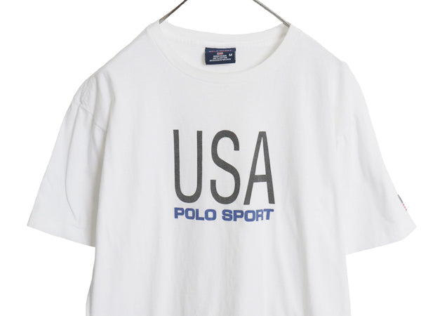 90s USA製 ポロスポーツ ラルフローレン プリント 半袖 Tシャツ メンズ M オールド ポロ 星条旗 カットソー クルーネック シングルステッチ
