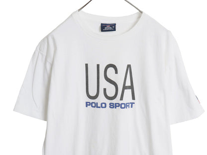 90s USA製 ポロスポーツ ラルフローレン プリント 半袖 Tシャツ メンズ M オールド ポロ 星条旗 カットソー クルーネック シングルステッチ