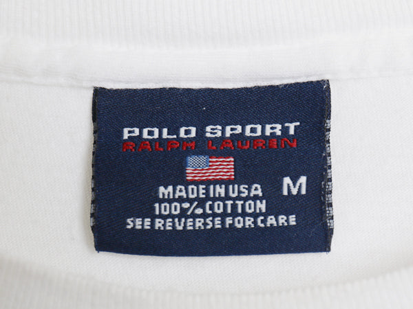90s USA製 ポロスポーツ ラルフローレン プリント 半袖 Tシャツ メンズ M オールド ポロ 星条旗 カットソー クルーネック シングルステッチ