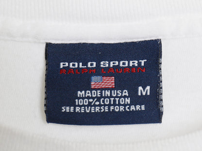 90s USA製 ポロスポーツ ラルフローレン プリント 半袖 Tシャツ メンズ M オールド ポロ 星条旗 カットソー クルーネック シングルステッチ