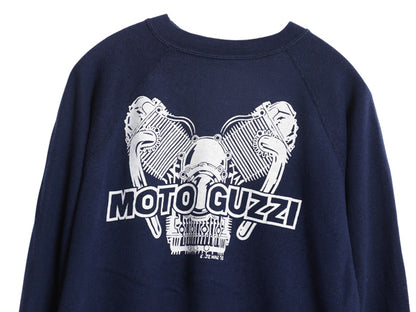 70s USA製 モト グッツィ イラスト プリント スウェット L 小さめ メンズ S 程 ヴィンテージ バイク グラフィック トレーナー 裏起毛 紺