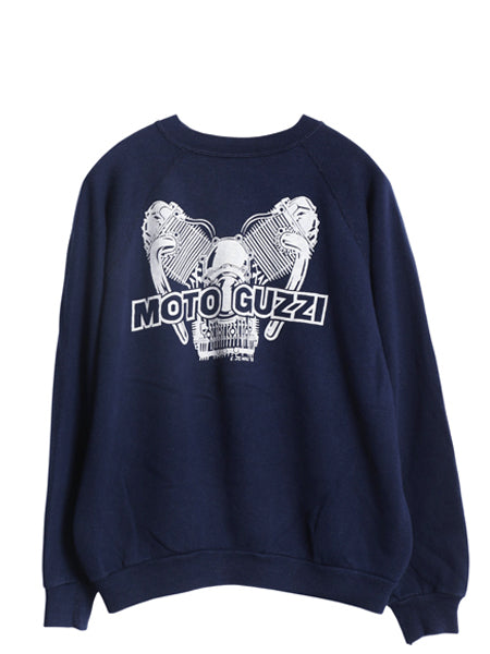 70s USA製 モト グッツィ イラスト プリント スウェット L 小さめ メンズ S 程 ヴィンテージ バイク グラフィック トレーナー 裏起毛 紺