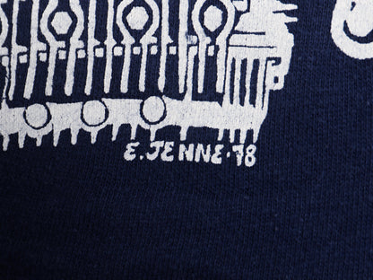 70s USA製 モト グッツィ イラスト プリント スウェット L 小さめ メンズ S 程 ヴィンテージ バイク グラフィック トレーナー 裏起毛 紺