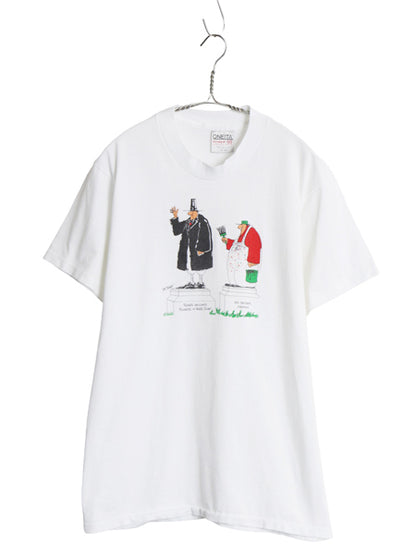 90s ジョーク キャラクター イラスト プリント Tシャツ メンズ L オールド 企業 アート グラフィック ヘビーウェイト シングルステッチ 白