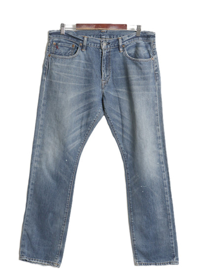 ポロ ラルフローレン デニム パンツ メンズ 34 30 / 古着 ヴィンテージ 加工 ジーンズ ジーパン スリム ストレート 革パッチ ヒゲ ボトムス