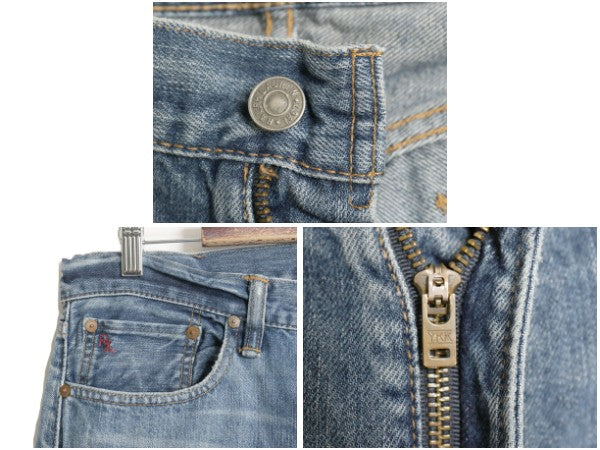 ポロ ラルフローレン デニム パンツ メンズ 34 30 / 古着 ヴィンテージ 加工 ジーンズ ジーパン スリム ストレート 革パッチ ヒゲ ボトムス