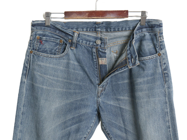 ポロ ラルフローレン デニム パンツ メンズ 34 30 / 古着 ヴィンテージ 加工 ジーンズ ジーパン スリム ストレート 革パッチ ヒゲ ボトムス