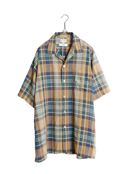 60s 70s ★ マドラス チェック 半袖 シャツ メンズ XL / ヴィンテージ ボックス シワになりにくい マルチカラー ポケット付き 大きいサイズ
