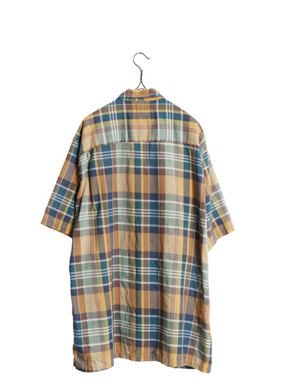 60s 70s ★ マドラス チェック 半袖 シャツ メンズ XL / ヴィンテージ ボックス シワになりにくい マルチカラー ポケット付き 大きいサイズ