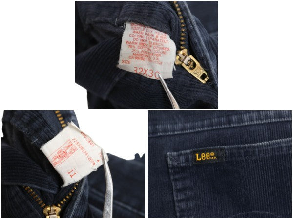 80s USA製 リー 200 コーデュロイ パンツ メンズ 32 30 / 古着 ヴィンテージ スリム ストレート コーズ ノータック 細畝 ボトムス ネイビー