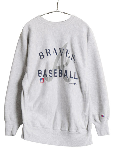 90s USA製 チャンピオン リバースウィーブ ブレーブス プリント スウェット メンズ XL オールド MLB オフィシャル 野球 トレーナー 裏起毛