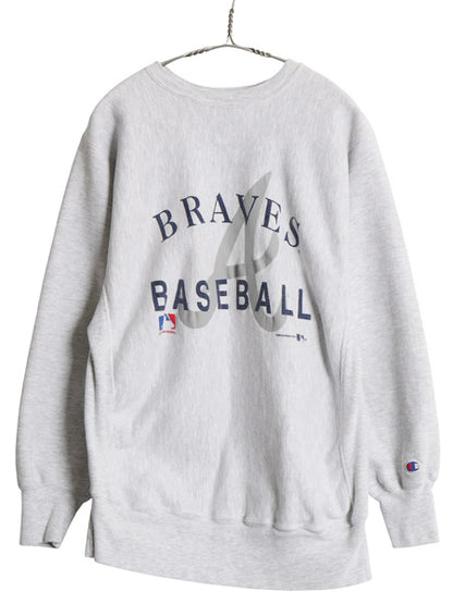 90s USA製 チャンピオン リバースウィーブ ブレーブス プリント スウェット メンズ XL オールド MLB オフィシャル 野球 トレーナー 裏起毛