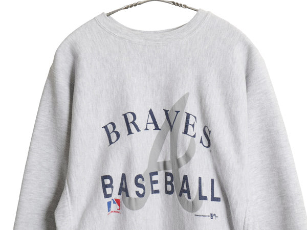 90s USA製 チャンピオン リバースウィーブ ブレーブス プリント スウェット メンズ XL オールド MLB オフィシャル 野球 トレーナー 裏起毛