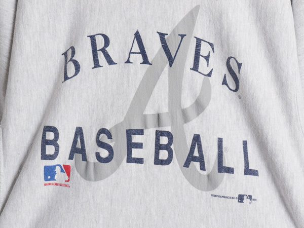 90s USA製 チャンピオン リバースウィーブ ブレーブス プリント スウェット メンズ XL オールド MLB オフィシャル 野球 トレーナー 裏起毛