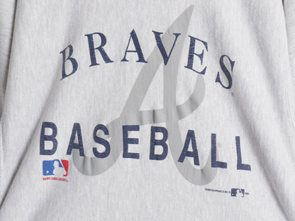 90s USA製 チャンピオン リバースウィーブ ブレーブス プリント スウェット メンズ XL オールド MLB オフィシャル 野球 トレーナー 裏起毛