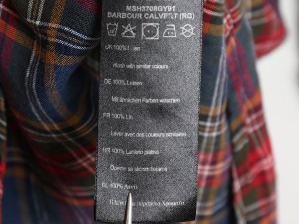 バブアー 長袖 ボタンダウン シャツ メンズ M / 古着 100% リネン 麻 長袖シャツ カジュアル シンプル ゆったり マルチカラー ポケット付き