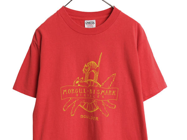 90s USA製 ネコ ドッグ 企業 イラスト プリント Tシャツ メンズ レディース L オールド アニマル キャラクター アート シングルステッチ 赤