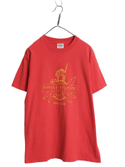90s USA製 ネコ ドッグ 企業 イラスト プリント Tシャツ メンズ レディース L オールド アニマル キャラクター アート シングルステッチ 赤