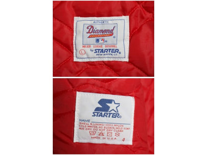 90s USA製 レッドソックス ナイロン サテン スタジャン メンズ L 古着 オールド MLB オフィシャル スターター 中綿 キルティング ライナー
