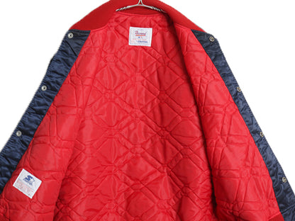 90s USA製 レッドソックス ナイロン サテン スタジャン メンズ L 古着 オールド MLB オフィシャル スターター 中綿 キルティング ライナー