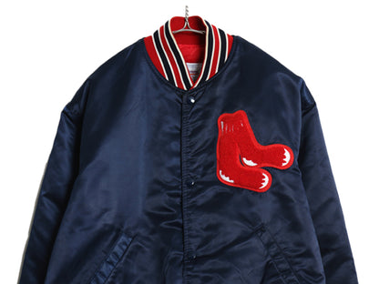 90s USA製 レッドソックス ナイロン サテン スタジャン メンズ L 古着 オールド MLB オフィシャル スターター 中綿 キルティング ライナー