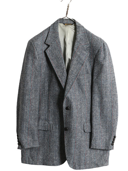 80s USA製 ハリスツイード テーラード ジャケット メンズ L 程/ ヴィンテージ ブレザー ウール ツイード ストライプ トラッド シンプル 灰