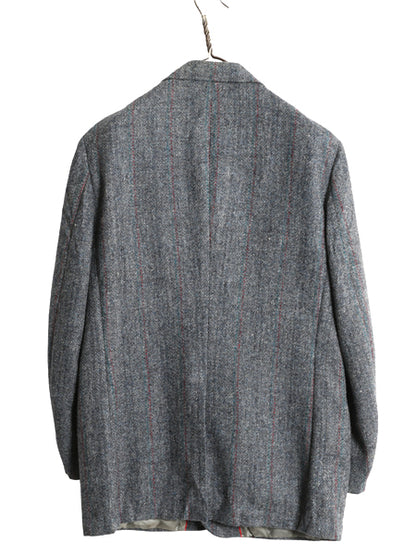 80s USA製 ハリスツイード テーラード ジャケット メンズ L 程/ ヴィンテージ ブレザー ウール ツイード ストライプ トラッド シンプル 灰