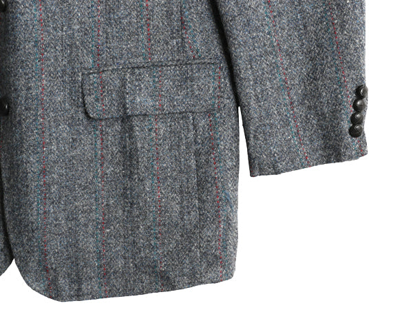 80s USA製 ハリスツイード テーラード ジャケット メンズ L 程/ ヴィンテージ ブレザー ウール ツイード ストライプ トラッド シンプル 灰