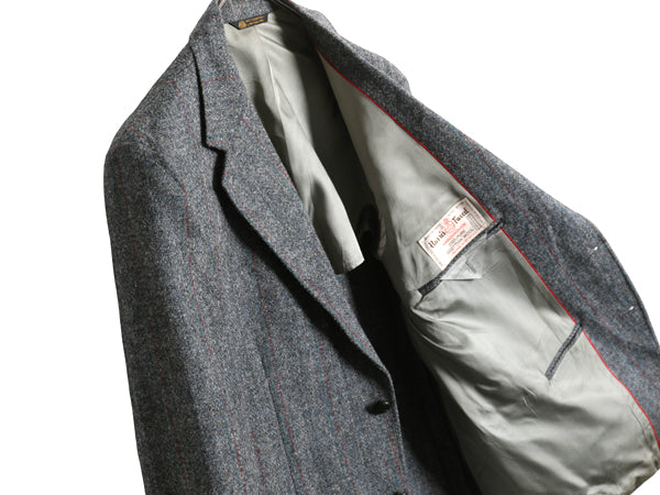 80s USA製 ハリスツイード テーラード ジャケット メンズ L 程/ ヴィンテージ ブレザー ウール ツイード ストライプ トラッド シンプル 灰