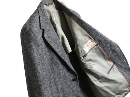 80s USA製 ハリスツイード テーラード ジャケット メンズ L 程/ ヴィンテージ ブレザー ウール ツイード ストライプ トラッド シンプル 灰