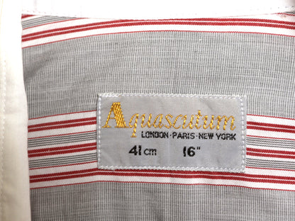 80s 90s イギリス製 ★ アクアスキュータム ストライプ クレリック シャツ メンズ L 程/ 古着 ダブルカフス ドレス フォーマル コットン 白