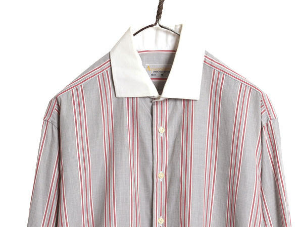 80s 90s イギリス製 ★ アクアスキュータム ストライプ クレリック シャツ メンズ L 程/ 古着 ダブルカフス ドレス フォーマル コットン 白