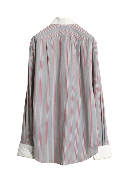 80s 90s イギリス製 ★ アクアスキュータム ストライプ クレリック シャツ メンズ L 程/ 古着 ダブルカフス ドレス フォーマル コットン 白