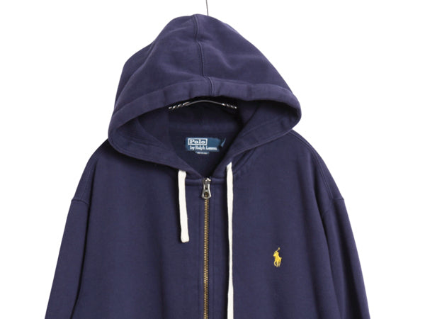 00s ポロ ラルフローレン フルジップ スウェット フード パーカー メンズ XXL / オールド トレーナー 裏起毛 ワンポイント 大きいサイズ 紺