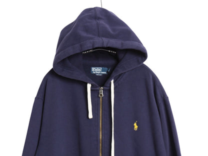 00s ポロ ラルフローレン フルジップ スウェット フード パーカー メンズ XXL / オールド トレーナー 裏起毛 ワンポイント 大きいサイズ 紺