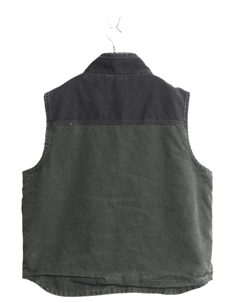 US企画 カーハート モックネック ダック ベスト メンズ L 裏 ボア パイル フリース フルジップ ワーク 重ね着 前開き モス グリーン 黒 MOS