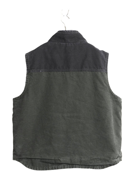 US企画 カーハート モックネック ダック ベスト メンズ L 裏 ボア パイル フリース フルジップ ワーク 重ね着 前開き モス グリーン 黒 MOS