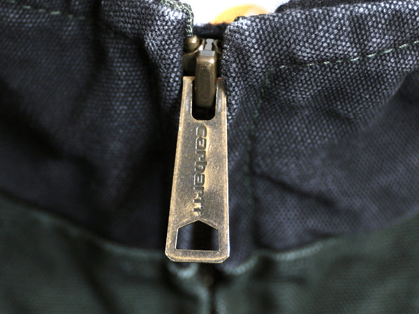 US企画 カーハート モックネック ダック ベスト メンズ L 裏 ボア パイル フリース フルジップ ワーク 重ね着 前開き モス グリーン 黒 MOS