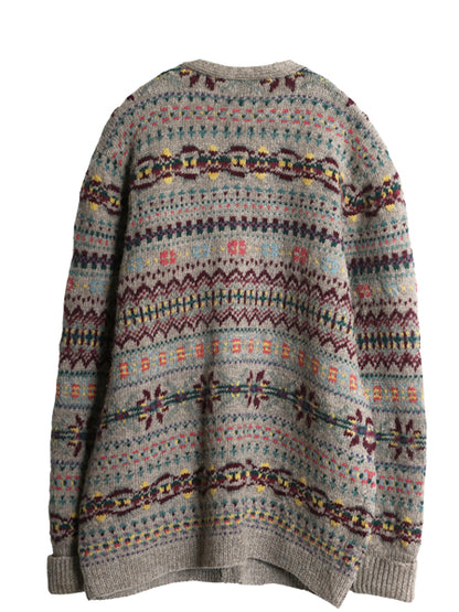 00s ローレン ラルフローレン フェアアイル ニット カーディガン レディース L オールド ポロ ハンドメイド  前開き 羽織りラムウール 総柄