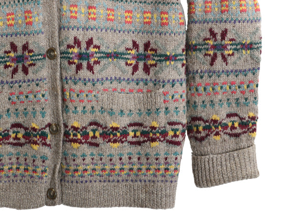 00s ローレン ラルフローレン フェアアイル ニット カーディガン レディース L オールド ポロ ハンドメイド  前開き 羽織りラムウール 総柄