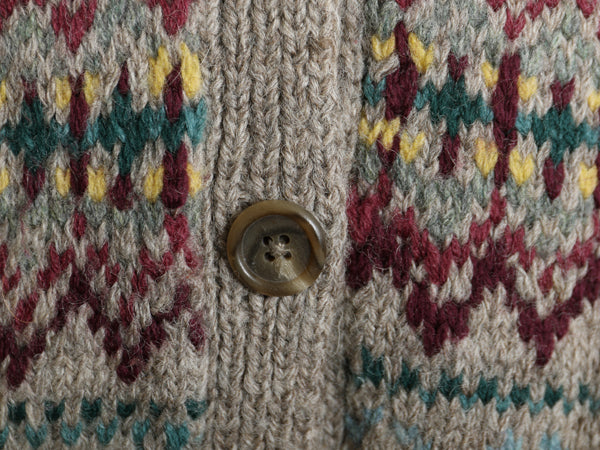 00s ローレン ラルフローレン フェアアイル ニット カーディガン レディース L オールド ポロ ハンドメイド  前開き 羽織りラムウール 総柄