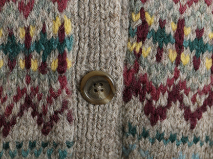 00s ローレン ラルフローレン フェアアイル ニット カーディガン レディース L オールド ポロ ハンドメイド  前開き 羽織りラムウール 総柄