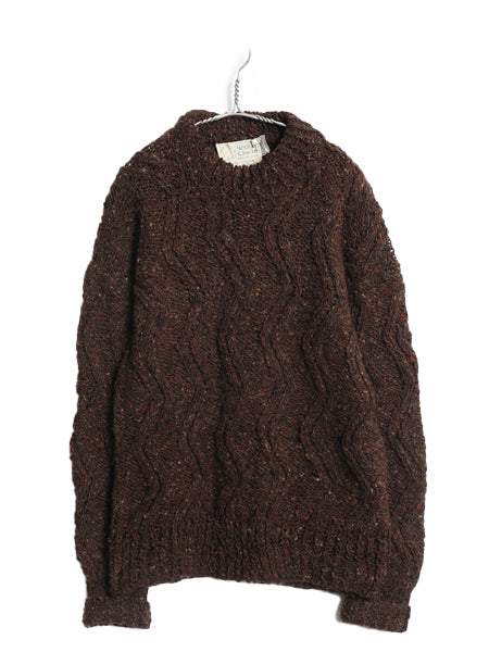 90s アイルランド製 ★ Stone Circle アラン ニット セーター メンズ M 程/ オールド ハンドメイド 手編み ケーブル フィッシャーマン 茶